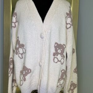 Women's No Boundaries Cream and Brown Teddy Cardigan